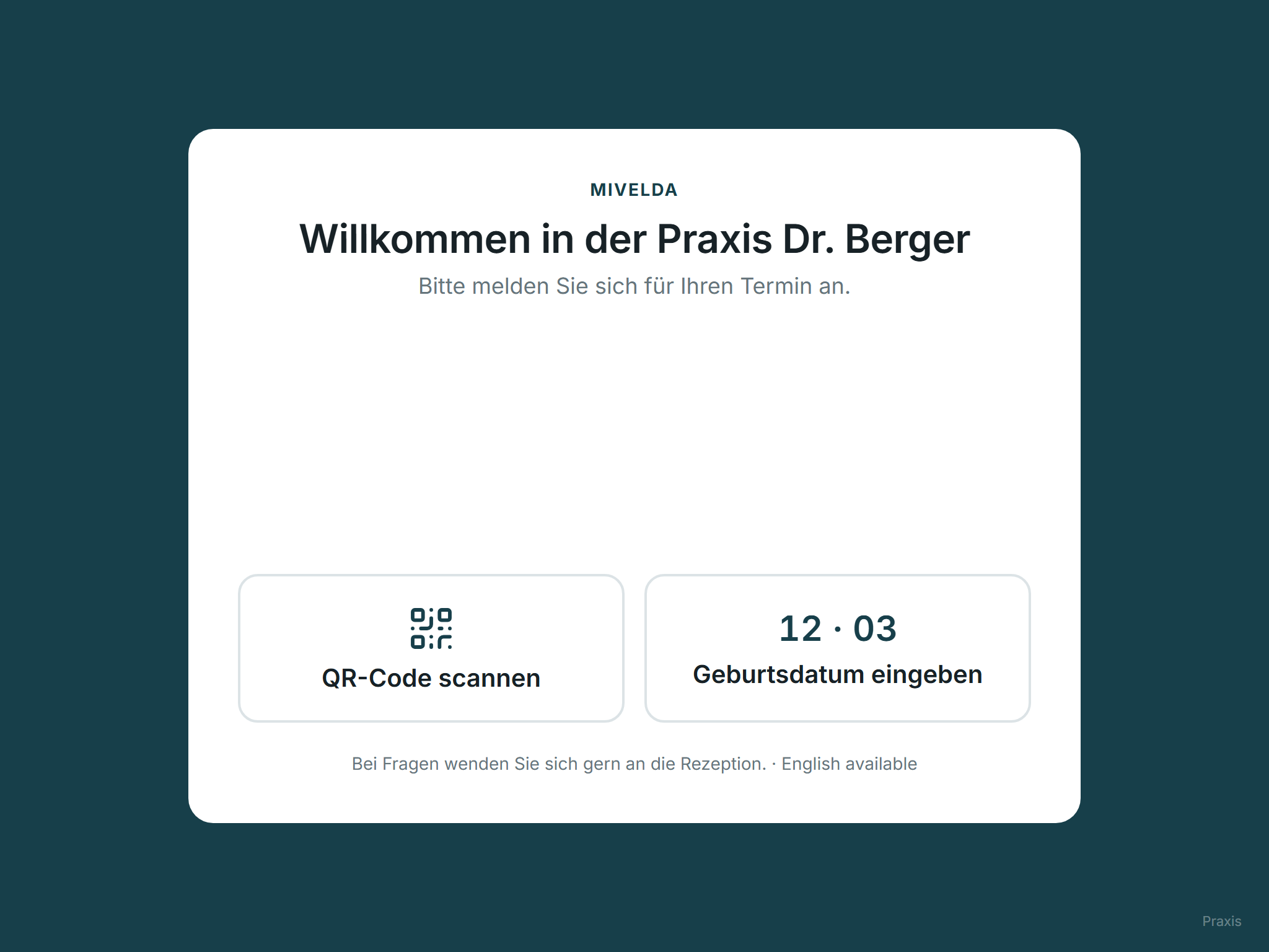 Check-in-Kiosk auf einem Tablet am Empfang